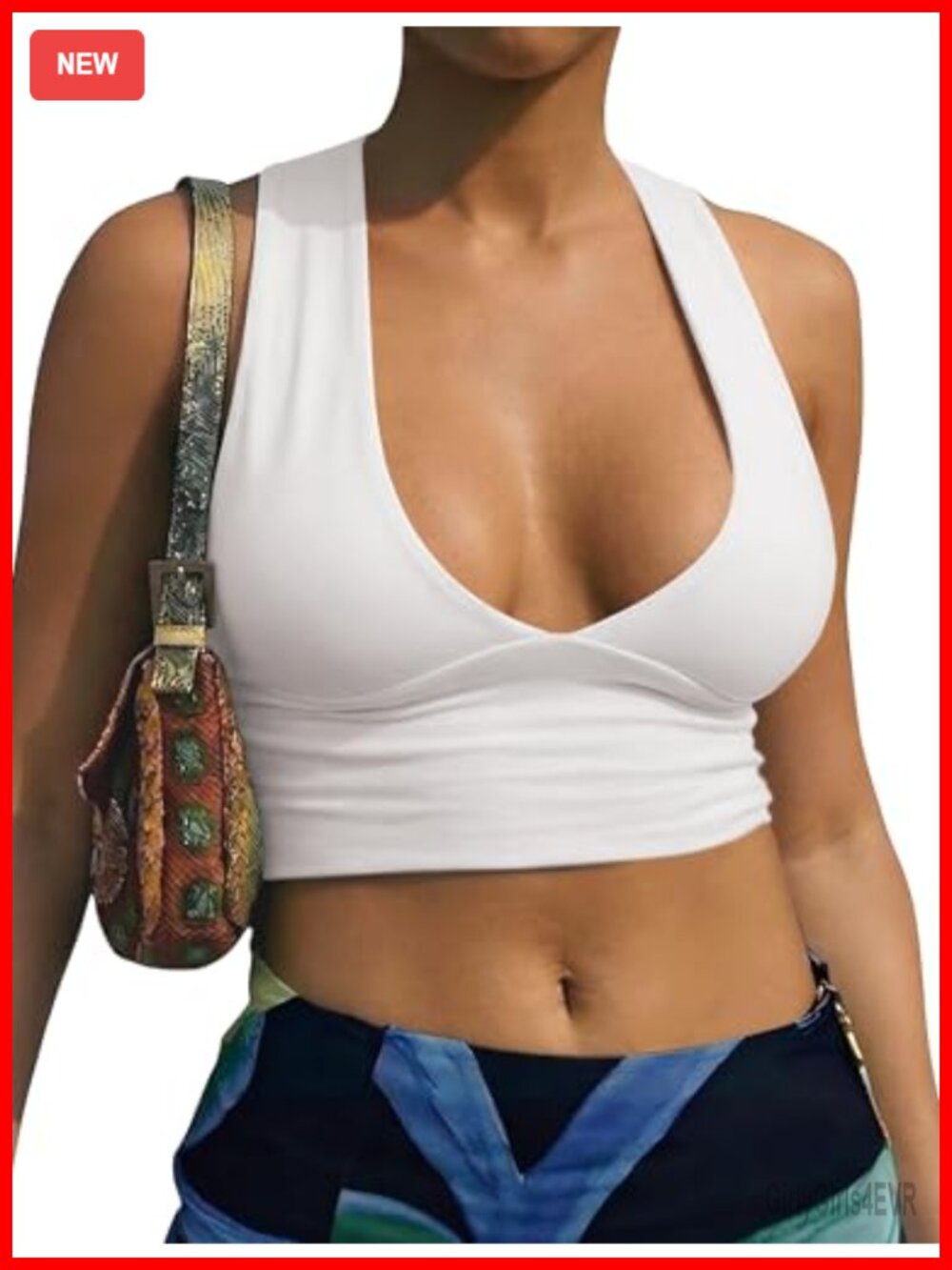 Sexy Crop Tank Top Deep V Neck Back Cutout Racerback Fitted Going Out